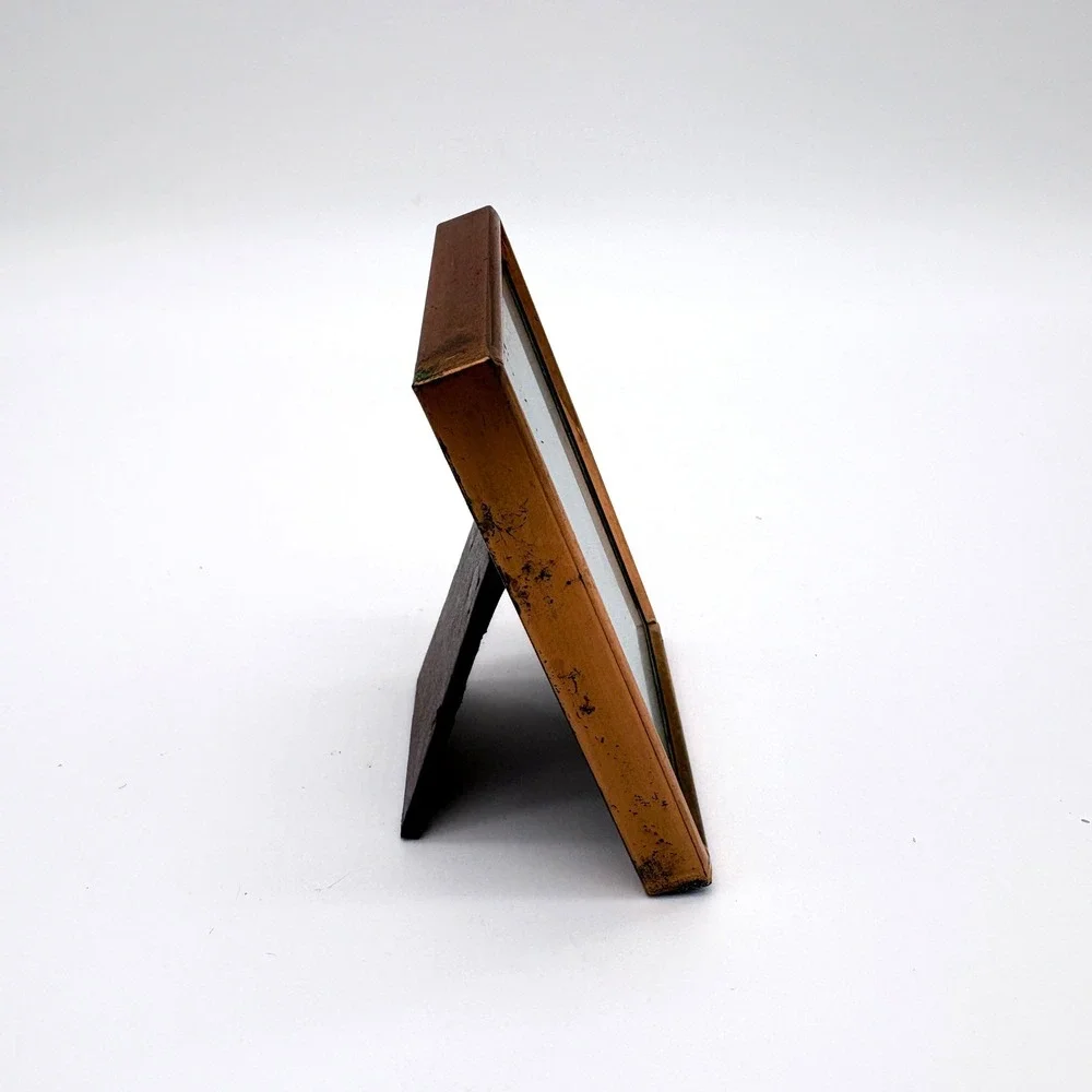 Vintage Miniature Copper Metal Picture Frame Antique Patina Small Easel Stand